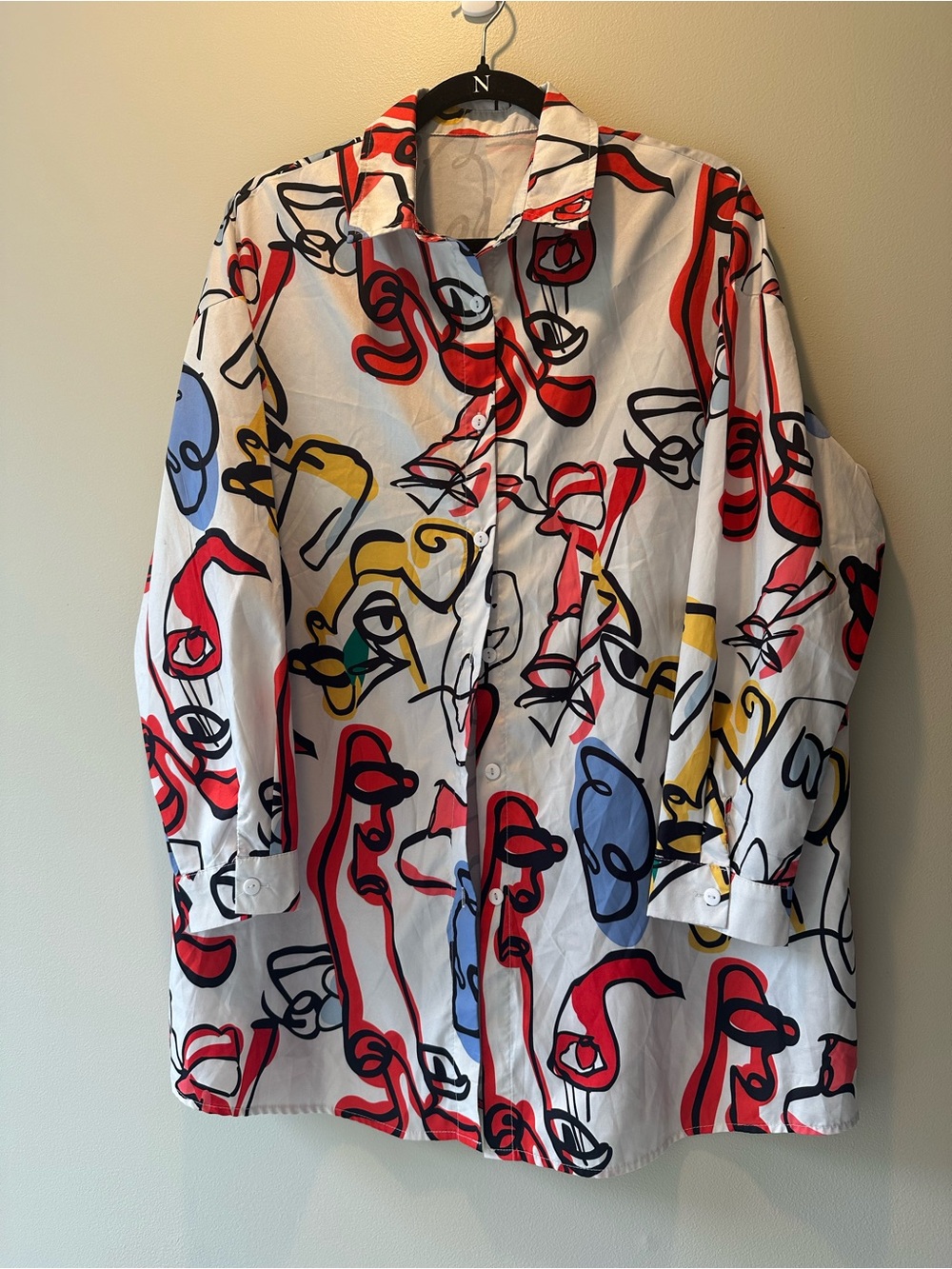SHEIN Size S White Button-Up Shirt with Colorful Bold Abstract Print